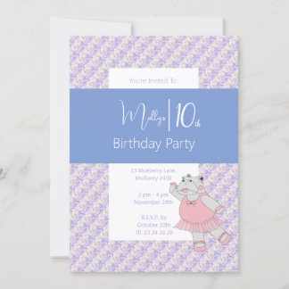 illusima Blue Ballerina Hippo 10. Geburtstag Einladung