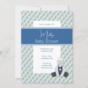 Illusima Blue Floral Sailor Rhino Baby Dusche Einladung