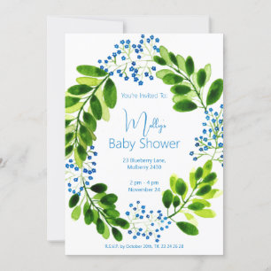 Illusima Blue Floral Wreath Baby Dusche Einladung