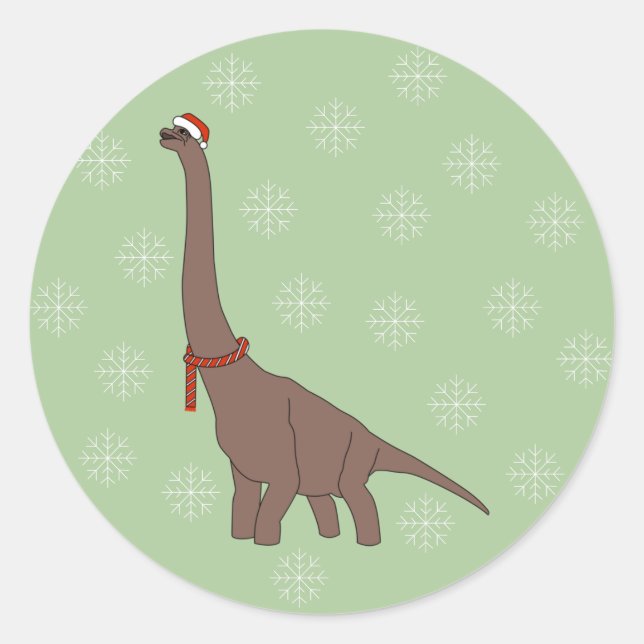 illusima Brown Long Neck Dinosaurier Weihnachten Runder Aufkleber (Vorderseite)