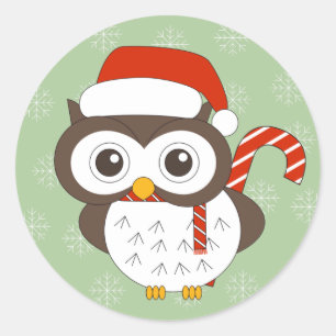 illusima Candy Cane Eule Weihnachten Schneeflocken Runder Aufkleber