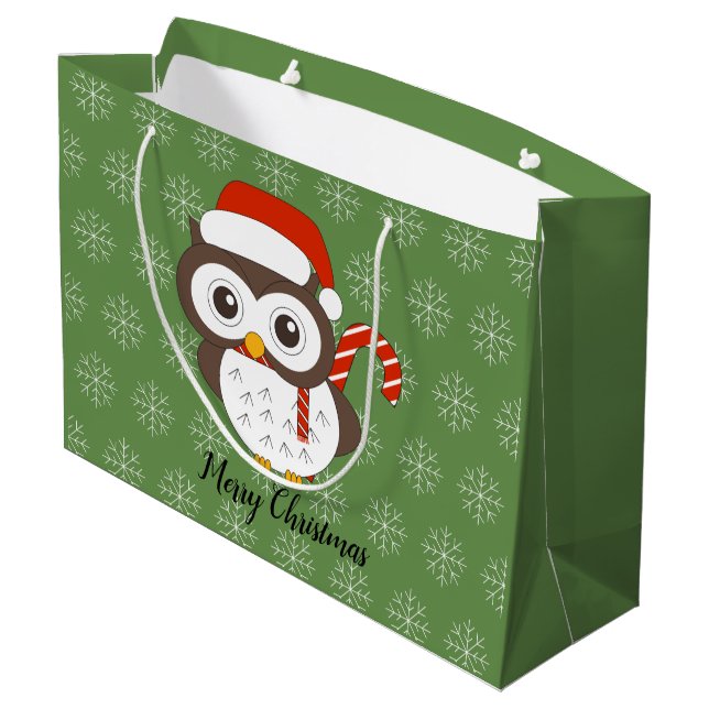 illusima Candy Cane Owl Weihnachtsschneeflocke Grü Große Geschenktüte (Rückseite Schrägansicht)