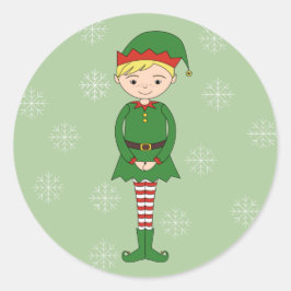 illusima Christmas Boy Elf Snowflakes Green Runder Aufkleber