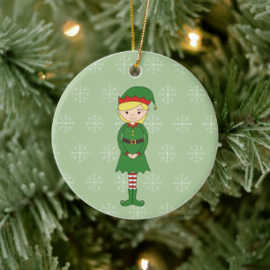 illusima Christmas Girl Elf Snowflakes Grün Keramik Ornament