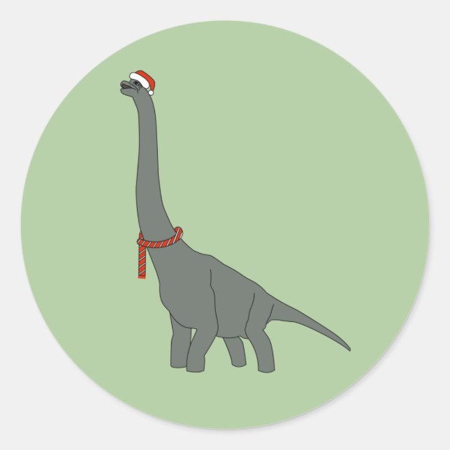 illusima Christmas Gray Long Neck Dinosaur Classi Runder Aufkleber (Vorderseite)