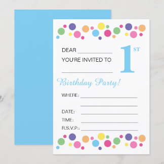 Illusima Circles, Blue Back, 1. Geburtstag Party Einladung