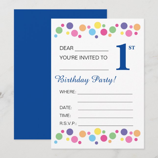 Illusima Circles, Dark Blue, 1. Geburtstag Party Einladung (Vorne/Hinten)