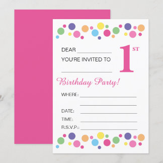 Illusima Circles, Pink Back, 1. Geburtstag Party Einladung