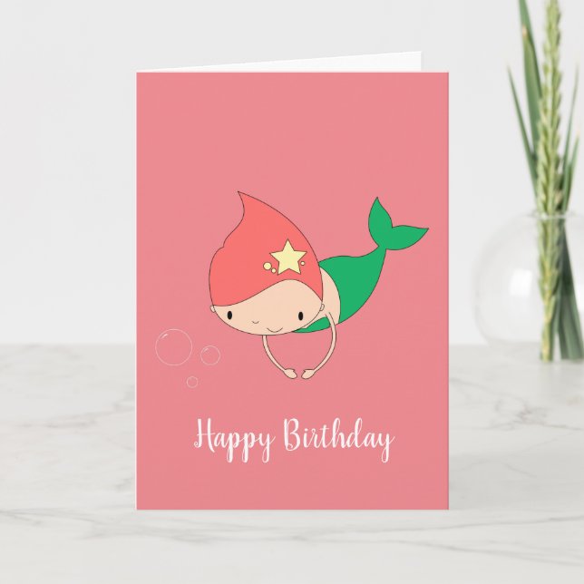 illusima Cotton Candy Mermaid Peach Birthday Karte (Vorderseite)