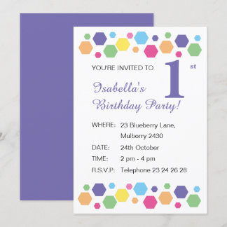 illusima Hexagons Lila Girls Geburtstagsparty Einladung