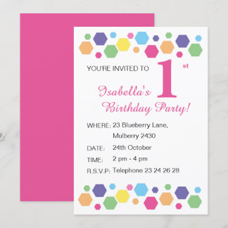illusima Hexagons Pink Girls Geburtstagsparty Invi Einladung
