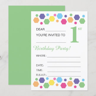 illusima Hexigons, grün, Party 1. Geburtstag Einladung