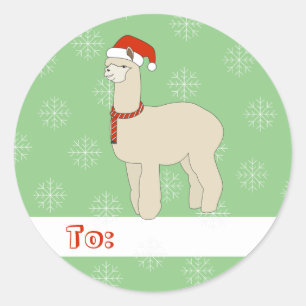 illusima Lama Weihnachts-Schneeflocken Grün Runder Aufkleber