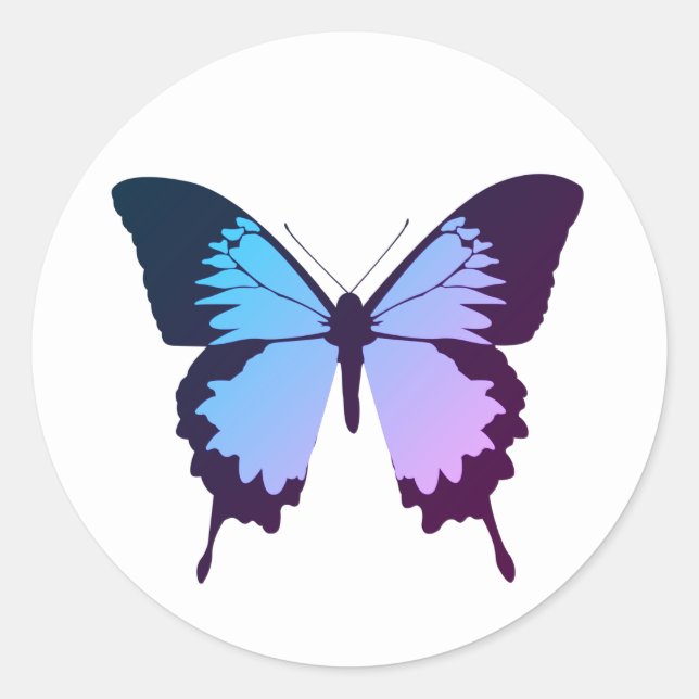 illusima Lila Blue Gradient Butterfly White Runder Aufkleber (Vorderseite)