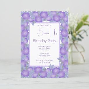 illusima Lila Blumenmädchen 1. Geburtstag Party Einladung