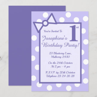 illusima Lila Bow & Spots Girls Geburtstagsparty Einladung