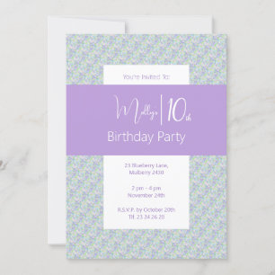illusima Lila Green Floral Girls 10. Geburtstag Einladung