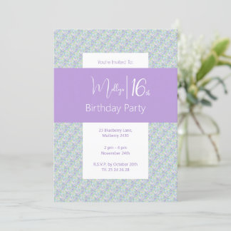 illusima Lila Green Floral Teens 16. Geburtstag Einladung