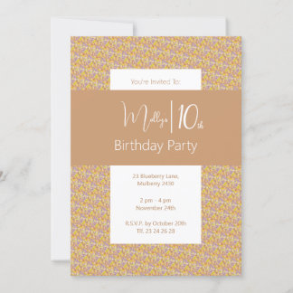 illusima Lila Yellow Florals Girls 10. Geburtstag Einladung