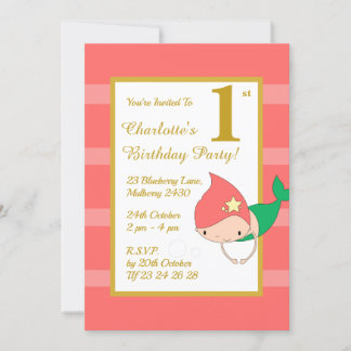 illusima Mermaid Gold Girls Geburtstagsparty Einladung