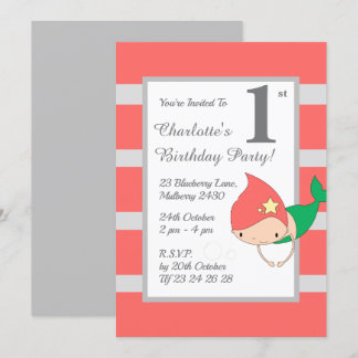 illusima Mermaid Orange Girls Geburtstagsparty Einladung