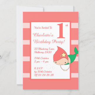 illusima Mermaid Peach Girls Geburtstagsparty Einladung