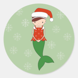 illusima Mermaid Weihnachtsschneeflocken Grün Runder Aufkleber