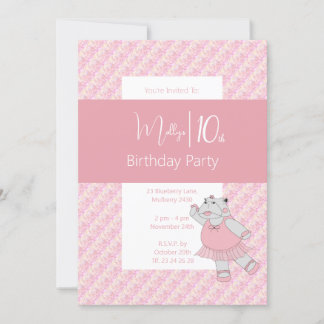 illusima Pink Ballerina Hippo 10. Geburtstag Einladung