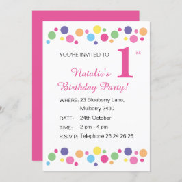 Illusima Rainbow Dots Girls Pink Birthday Invitati Einladung