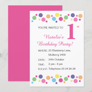 Illusima Rainbow Dots Girls Pink Birthday Invitati Einladung
