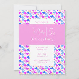 illusima Rainbow Liebe Herts Pink 5. Geburtstag Einladung