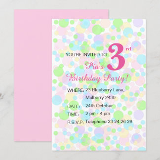 illusima Rainbow Pastel Dots Girls Pink Geburtstag Einladung