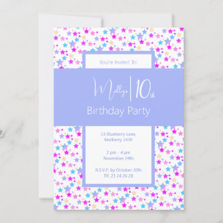 illusima Rainbow Stars Blue Girls 10. Geburtstag Einladung