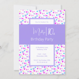 illusima Rainbow Stars Lila Girls 10. Geburtstag Einladung