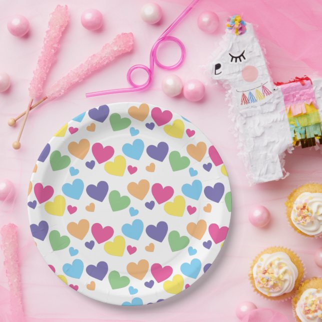 illusima Regenbogen-Liebesherzen-Party Pappteller (Party)