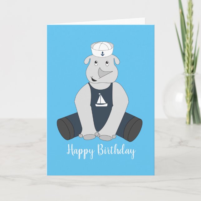 illusima Sailor Rhino Blue Birthday Card Karte (Vorderseite)