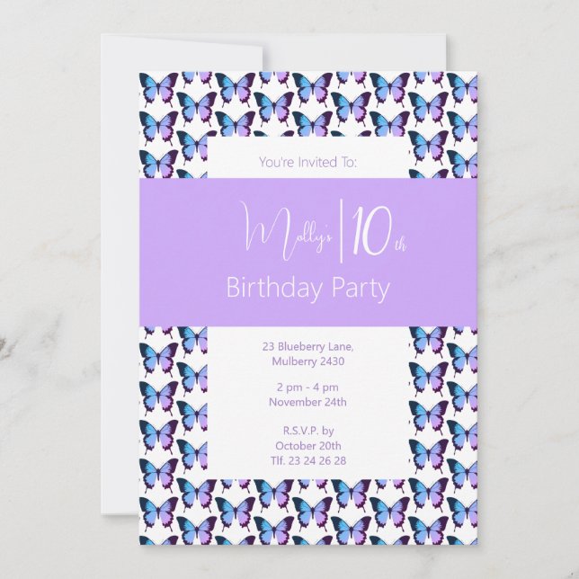 illusima Schmetterlingsmuster Geburtstag Einladung (Vorderseite)