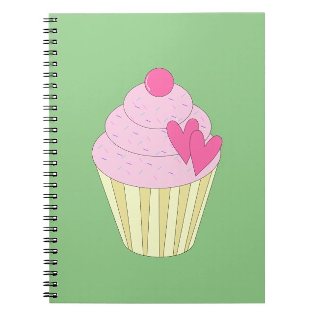 illusima Strawberry Cupcake - Grüner Hintergrund Notizblock (Vorderseite)