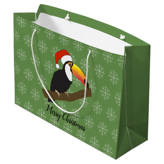 illusima Toucan Christmas Snowflake Green Große Geschenktüte (Rückseite Schrägansicht)