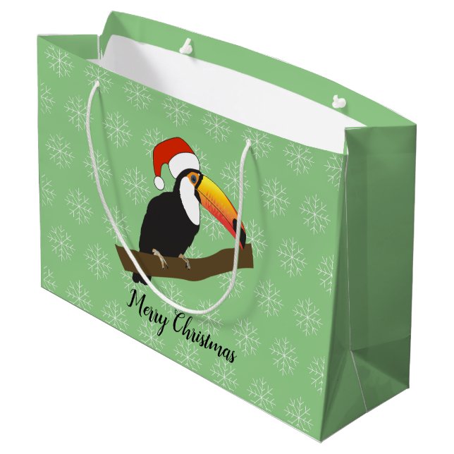 illusima Toucan Christmas Snowflake Light Green Große Geschenktüte (Rückseite Schrägansicht)
