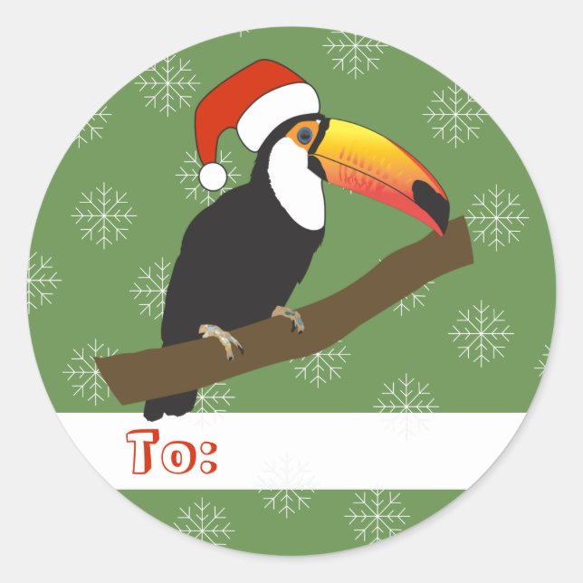 illusima Toucan Weihnachtsschneeflocken Grün Runder Aufkleber (Vorderseite)