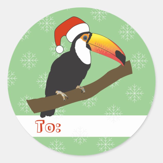 illusima Toucan Weihnachtsschneeflocken Light Gree Runder Aufkleber (Vorderseite)