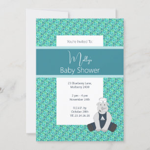 illusima Turquoise Floral Sailor Rhino Baby Dusche Einladung
