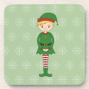 illusima Weihnachtsjunge Elf Schneeblumen Grün Getränkeuntersetzer