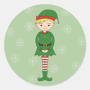 illusima Weihnachtsjunge Elf Schneeflocken Grün Runder Aufkleber