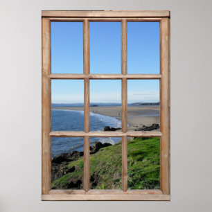 Illusion der Beach View aus einem Fake-Holzfenster Poster