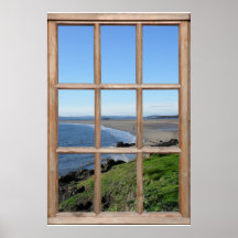 Illusion der Beach View aus einem Fake-Holzfenster