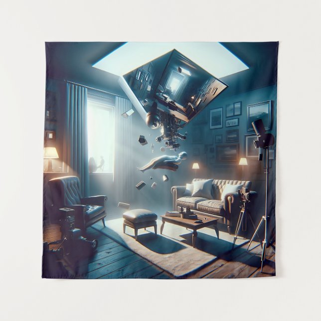 Illusion eines ungeklärten Wohnzimmers Wandteppich (Vorderseite)