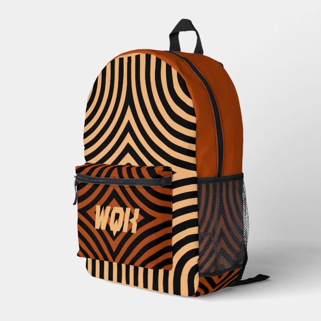 Illusion Peach & Marsala Custom Monogram Backpack Bedruckter Rucksack (Rückseitige Ecke Rechts)