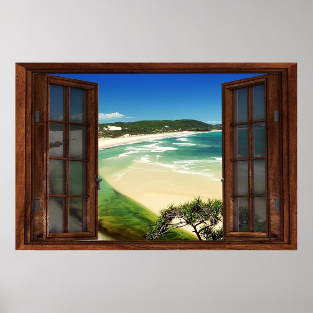 Illusion von Caribbean Beach French Window Poster (Vorne)